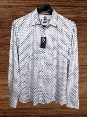 Flag & Anthem MadeFlex 4-way Stretch White Performance Style Dress Shirt. Large